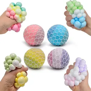 1Pcs Mix Colored Soft Grape Mesh Pressure Balls Squeeze Change Color Balls Stress Relieve Sensory Squishy Balls Hand Exercise Bouncy Balls (Blue)