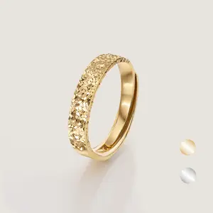 D-POW Women's Adjustable Crushed Ice Ring - 999 Sterling Silver with [Heavy/18K] Gold Plating | Hypoallergenic, Tarnish & Fade Resistant Statement Jewelry | Cubic Zirconia Gift for Her