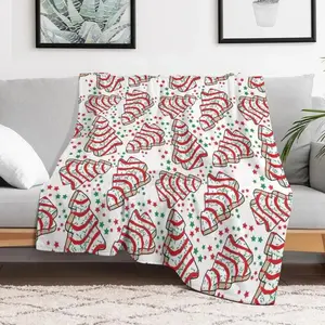 Christmas Tree Snack Cake Pattern Throw Blanket - All-Season 100% Knitted Blanket with Digital Print, Contemporary Style, 60 Sticks Plain Weave Craftsmanship for Couch and Bed - Mixed Color