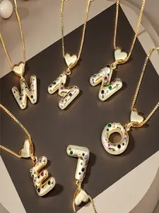 1pc Minimalist Heart Bubble 26 Alphabet Letter Pendant, Gold-Tone Or Silver-Tone Copper, DIY Jewelry Accessories