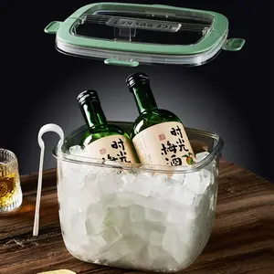 Portable Ice Bucket with Lid & Tong for Outdoor Camping, Clear Plastic Storage Bin for Freezer, Refrigerator, Whiskey, Wine, Cocktail Party, Big Cube Mold Tray for Ice Bath