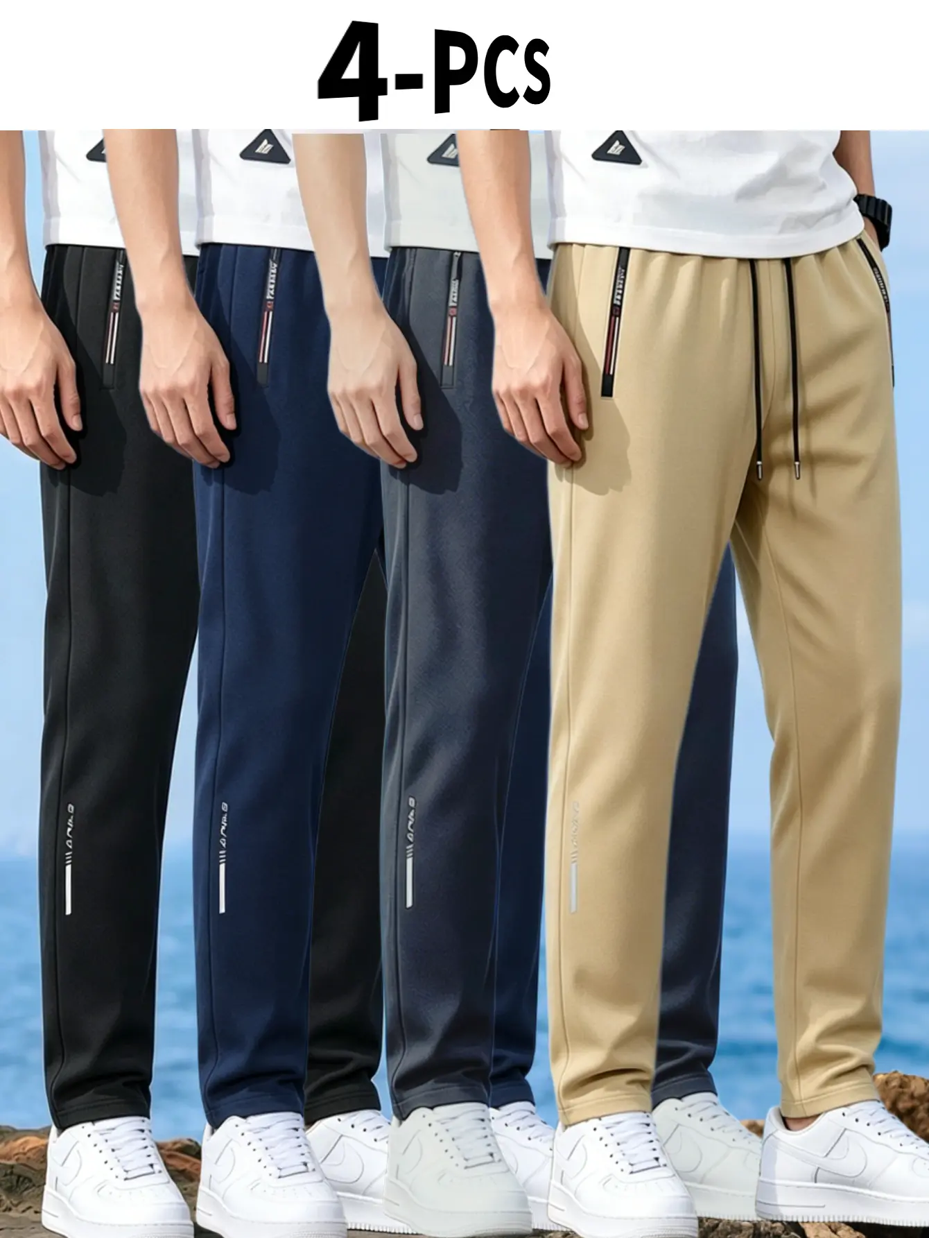4-piece set of sport pants for men, 2026 summer new model, quick-dry straight-leg pants, relaxed fit, casual pants, breathable, long trousers for men.