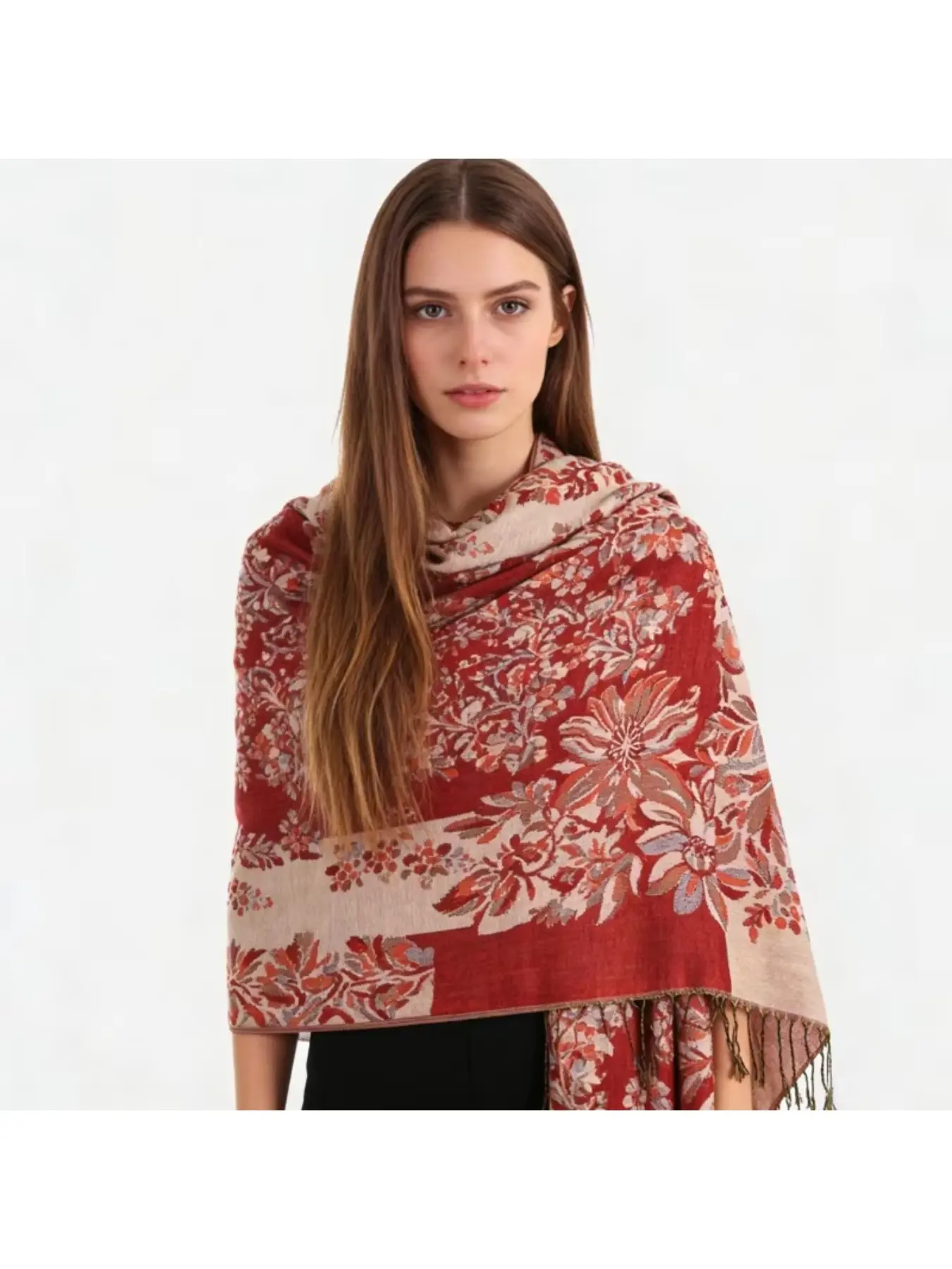European and American New Ethnic Style Sunflower Fringe Scarf Fashion Printed Euro-American Embroidered Long Shawl with Tassels