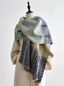 Women's Colorful Geometric Print Shawl Scarf, Soft Woven Fitted Design for Fall & Winter, Casual Fashion Accessory for Women & Girls