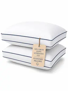 LANE LINEN 2-Pack Standard Sleeping Pillows - Hotel Luxury Memory Foam with Memory Foam Cushioning, Poly Modal Fabric Cover, Gusseted Firm Contoured, Neck Support for Side Sleepers, Queen-Compatible Bedroom Accessory