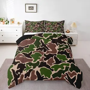 Kids Camo Duck Bedding Set Full Size Duck Hunter Duvet Quilt for Boys Girls Bedroom Decor Farmhouse Green Brown Comforter Set Breathable Soft Microfiber Camouflage