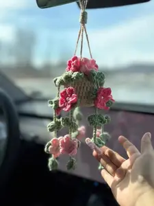 Crochet hanging plant for car, crochet flower, crochet pothos, car mirror hanging accessories, crochet monstera plant, crochet plan for mom