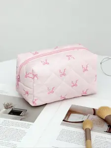 Cute Bowknot Pattern Makeup Bag, Large Capacity Cosmetic Storage Bag, Zipper Makeup Organizer Pouch, Handheld Cosmetic Pouch, Versatile Storage Bag for Travel & Daily Use
