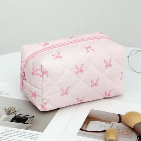 Cute Bowknot Pattern Makeup Bag, Vanity Bag, Large Capacity Cosmetic Storage Bag, Cosmetic Travel Bags, Zipper Makeup Organizer Pouch, Handheld Cosmetic Pouch, Versatile Storage Bag for Travel & Daily Use