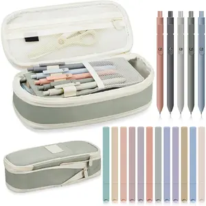 Aesthetic  Study Supplies Set with Big Capacity Pen Bag, Chisel Tip  Highlighters and Quick Dry Retractable Black Ink Pens for School Office