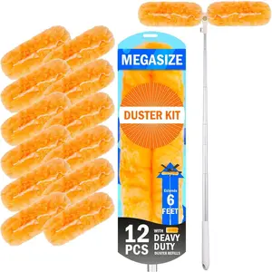 Extendable Duster Kit, 6 ft Telescoping Handle and 12 Disposable Microfiber Refills Pads, Dusters for Cleaning Ceiling Fan, Blind, Wall, Hard-to-Reach Areas