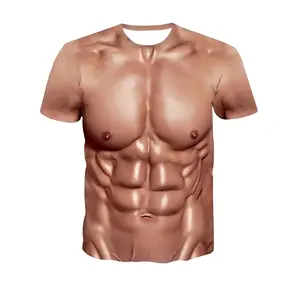 [Super Cool Selection] Men's Novelty T-Shirt 3D Digital Print Muscle Man Pattern, Casual Short Sleeve Top - Knitted Breathable Fabric, Slightly Stretchy - Round Neck Short Sleeve Shirt, Machine Washable, Four Seasons Comfortable Style, Unique Outfit, A Be