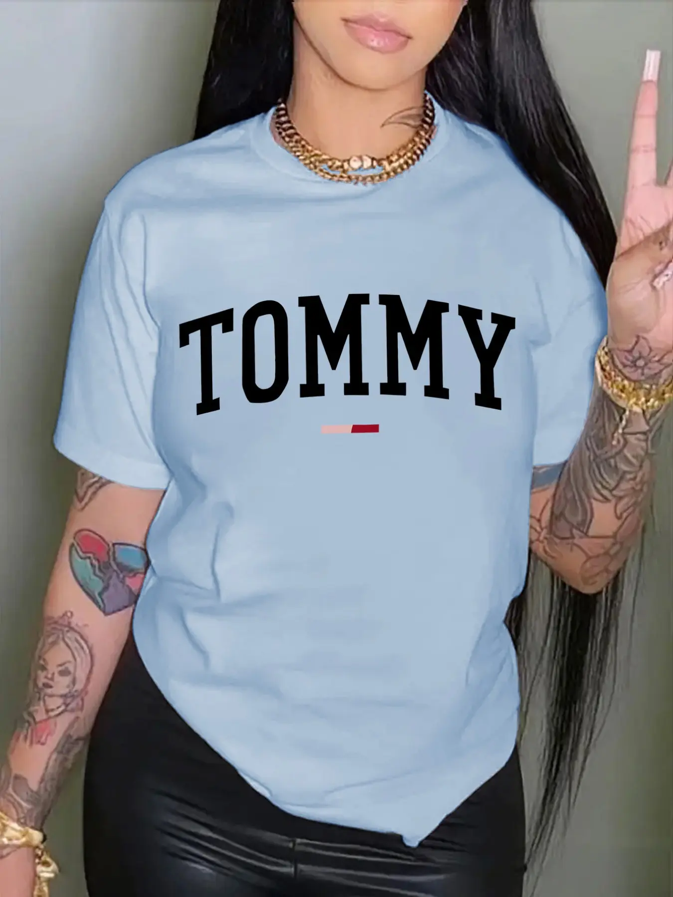 Women's Letter Print Round Neck Tee, Casual Short Sleeve T-shirt for Summer, Women's Top for Daily Wear