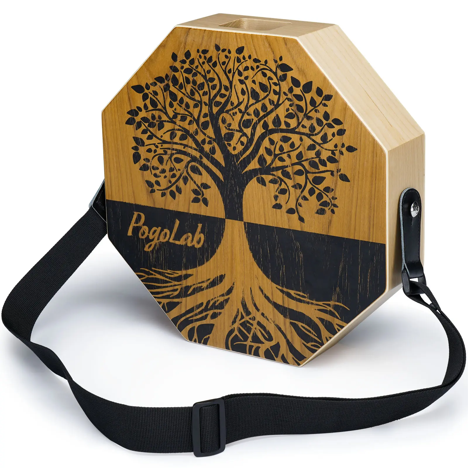 POGOLAB Two-tone Cajon, Portable Travel Wooden Drum with Adjustable Strap, Easy to Carry, Unique Appearance, Beautiful Percussion Instrument, Back to School