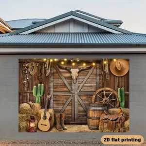 2D Western Cowboy Background Banner, Wild West Style Wooden House Photography Background, Party Decorations Banners, Suitable for Western Party Decoration, Birthday Party Decoration, Indoor Outdoor Use, Multiple Sizes Available
