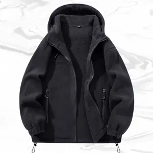 A men's hooded fleece jacket, trendy street style, the hooded design is classic and trendy, the yellow is bright and eye catching, showing individuality, the zipper and pocket details are exquisite, with trendy elements, the velvet material is warm and pr