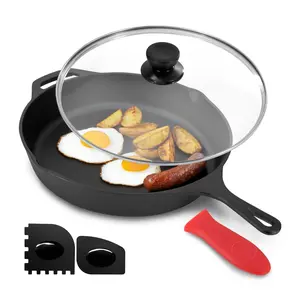 MegaChef 12" Pre-Seasoned Cast Iron Skillet w/Glass Lid