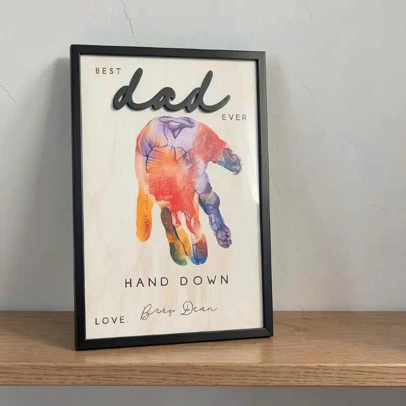 DIY Father's Day Handprint Sign | "Hands Down Best Dad Ever" Wooden Frame | Personalized Gift from Kids to Dad/Grandpa