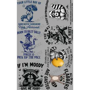 Silly  Raccoons (1) PREMADE GANGSHEET  - 22X36 DTF TRANSFERS - DIRECT TO FILM