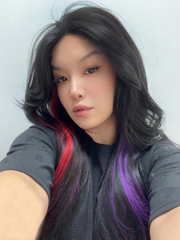 JBEXTENSION 26 Inches Curly Black With ​Multiple Color Pre-Cut Frontlace Wig PEACOCK