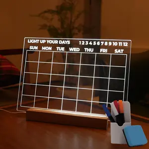 Dry Erase Calendar with Light, 13x9, USB- Light Up Whiteboard, Includes 4 Markers & Eraser, Monthly Planner, Productivity ,  & Office Calendar