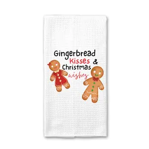 Gingerbread Kisses and Christmas Wishes Kitchen Hand Towel, Cute Kitchen Towels, Funny Dish Towels, Tea Towels, Christmas Kitchen Towel