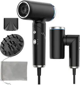 WEEYUM Smooth Ionic Travel Hair Dryer - 1300W Dual Voltage (100-240V) Foldable Compact, Professional Blow Dryer with Diffuser for European Travel, Black