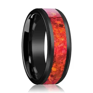 FELIX Black Ceramic Ring with Red Opal Inlay