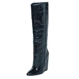 Faux Crocodile Wedge Boots