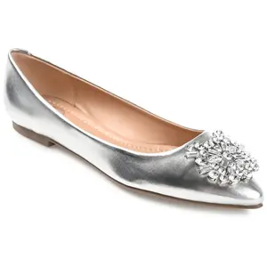 Journee Collection Women's Renzo Slip On Pointed Toe Ballet Flats Silver 7