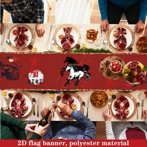 1pc 2026 Chinese New Year Horse Tablecloth 70.8x13.8inch Red Festive Polyester Table Cover with Traditional Chinese Horse Pattern for Spring Festival Home Party, Rectangular Dining Table Decoration