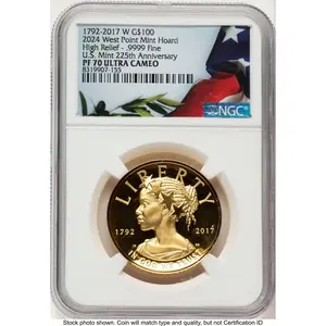 Modern Bullion Coins (2017-W G$100 American Liberty High Relief, DC 2024 West Point Mint Hoard Bunting Flag)