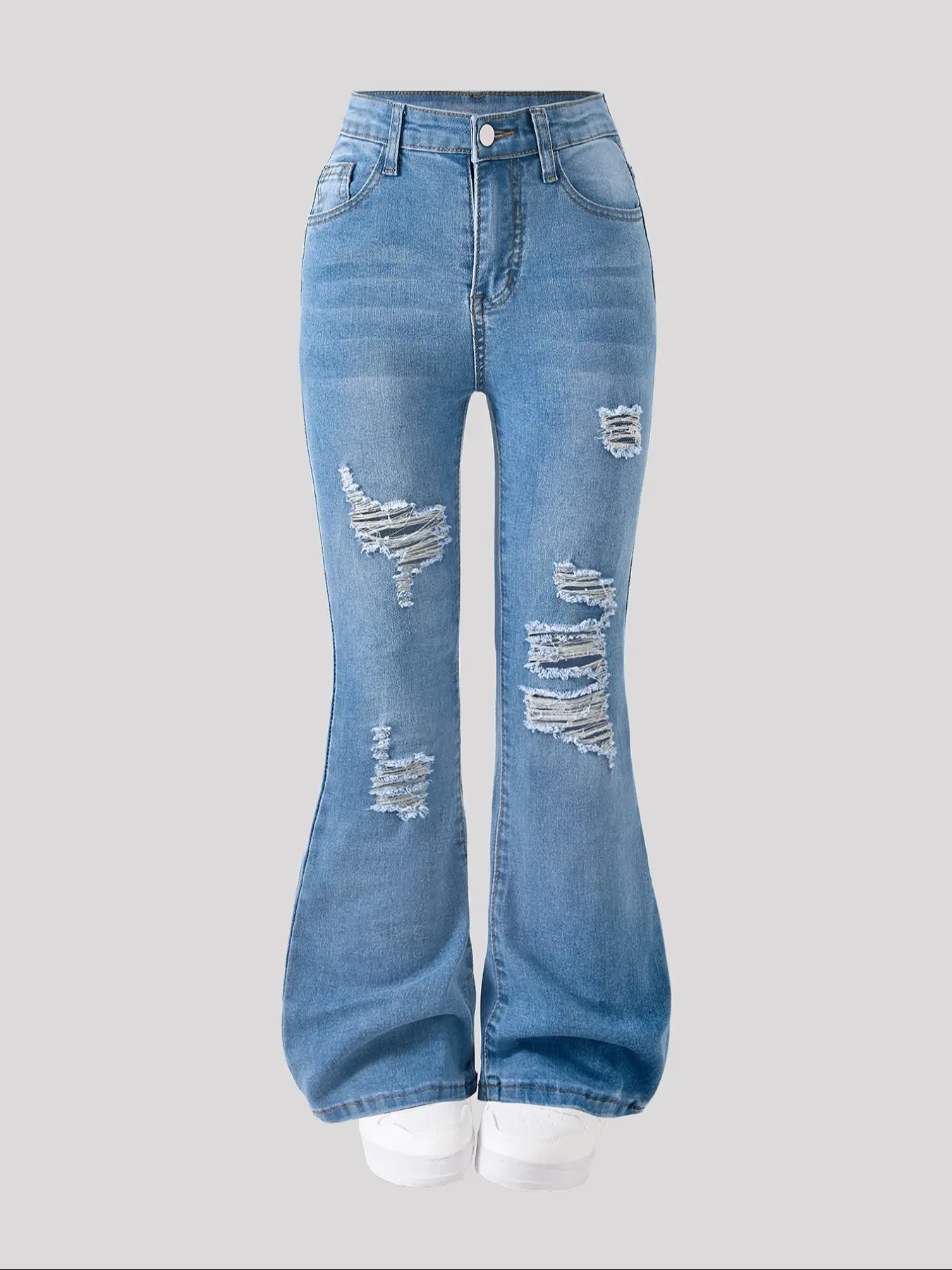 Elastic Bell Bottom Jeans, Fashion Retro Washed Design Ripped Denim Jeans, Comfortable High Waist Stretch Fit for Kids, Distressed Bootcut Jean, Leg Jeans, Fitted Jeans, Bootcut Pant