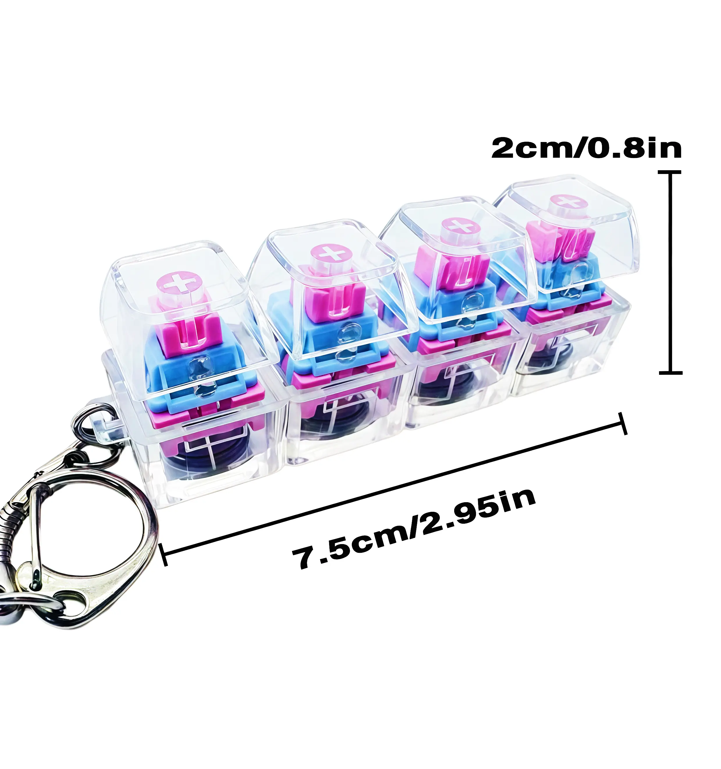 Mini mechanical keyboard stress-relieving toy, small transparent crystal keycaps with LED lights, stress-relieving keychain, suitable for daily stress relief in the office, Christmas gift