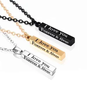 Forever And Always Necklaces For Couples His Her Stainless Steel Cute Heart Engraved Lettering Promise Relationship Matching Couples Necklace Rings Valentine Day Gift