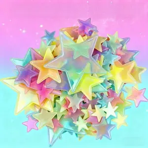 Glow-In-The-Dark Star Wall Stickers, Sticker Set, UV Light Activated Fluorescent Plastic Sheets, Easy Peel & Stick Art Decor for Room Bedroom Ceiling Walls