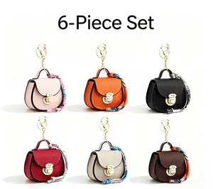 6-Piece Mini Saddle Bag Keychain Set for Women, Boutique Style Handbag Key Charms, Lightweight & Durable Solid Color Accessory for Gifting