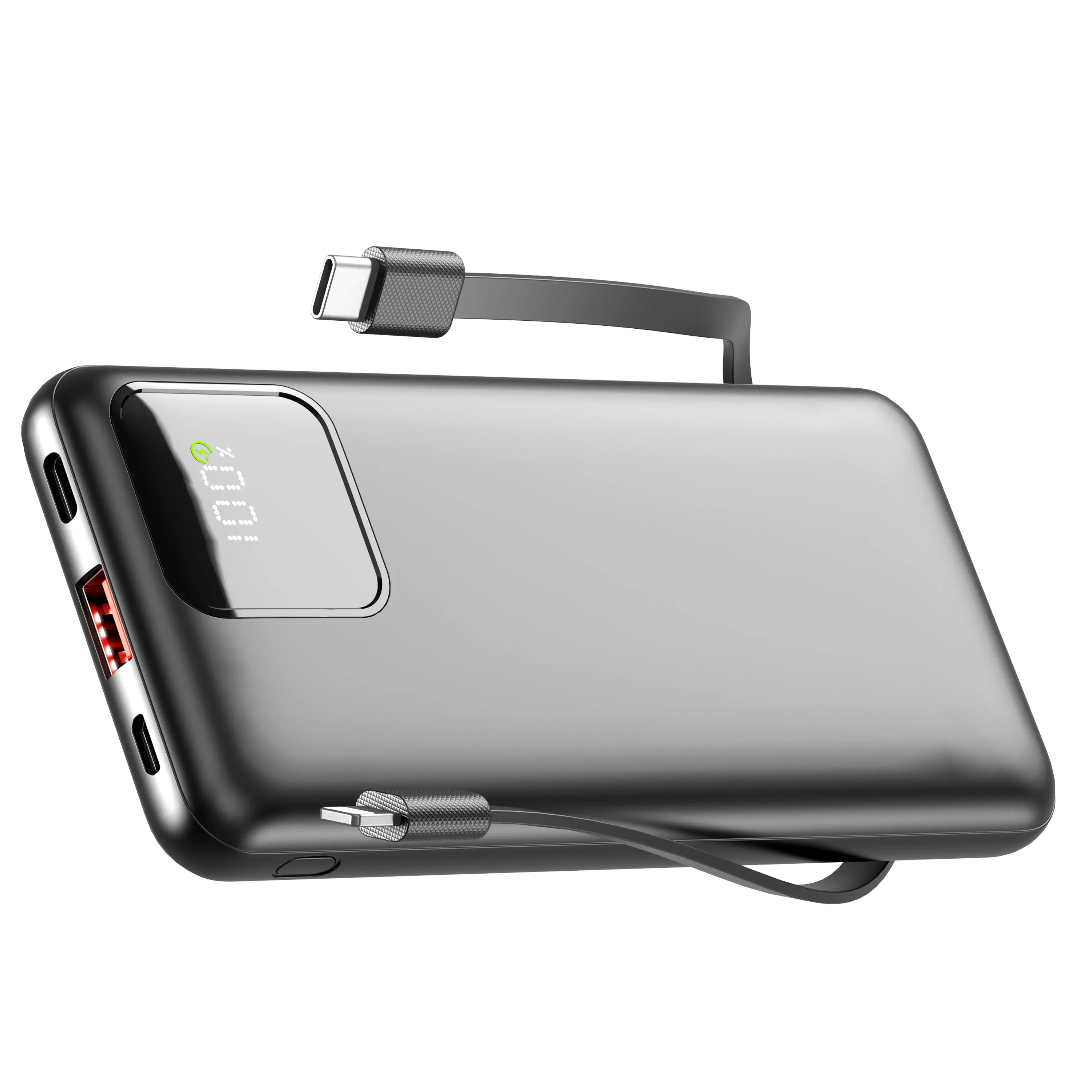 10000mAh Slim Portable Charger with Built-in Cables - 22.5W Fast Charging Power Bank, 4 Outputs, 2 Inputs, Travel-Ready Mobile Accessories for Smartphone, USB Devices, iPhone, Samsung, Android