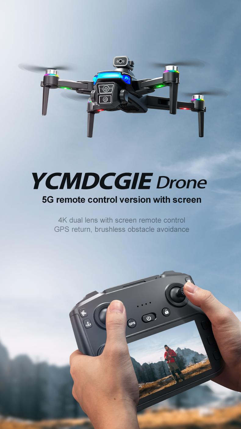 YCMDCGIE GPS drone is equipped with a 4K camera and comes with a 4.5-inch LCD remote controller. It features professional GPS intelligent tracking, AI smart return, follow mode, brushless motors, and a foldable design.