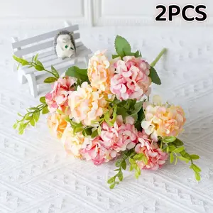 2 Bundles Artificial Hydrangea Bouquets, Silk Hydrangeas with Stems, Ideal for Wedding Bridesmaid, Table Decor, Party, Home Decoration