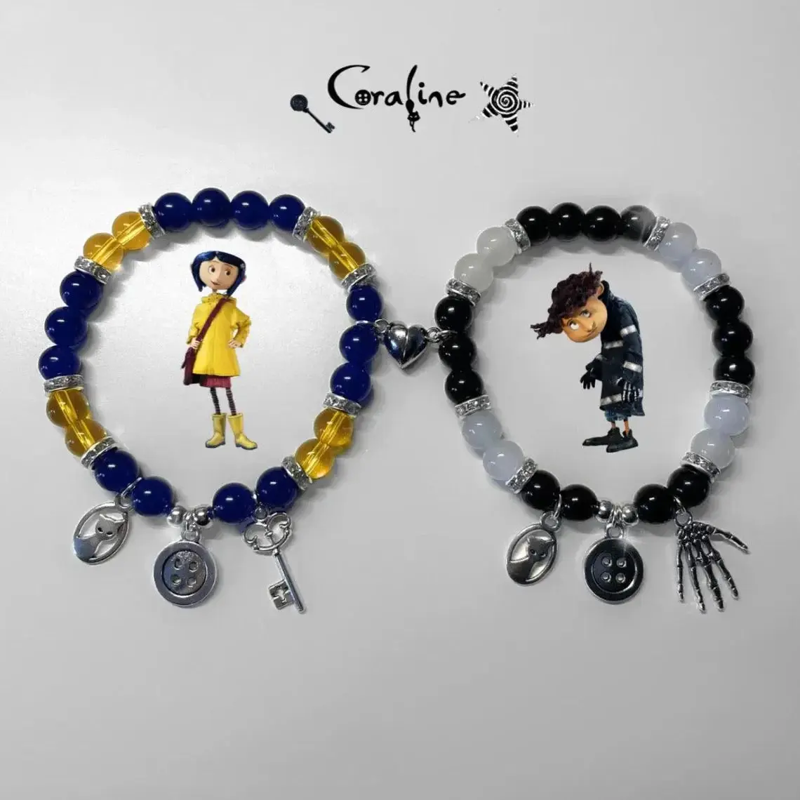 Coraline and Wybie pairing bracelets, couple bracelets, couple gifts, Halloween, Valentine's Day gifts