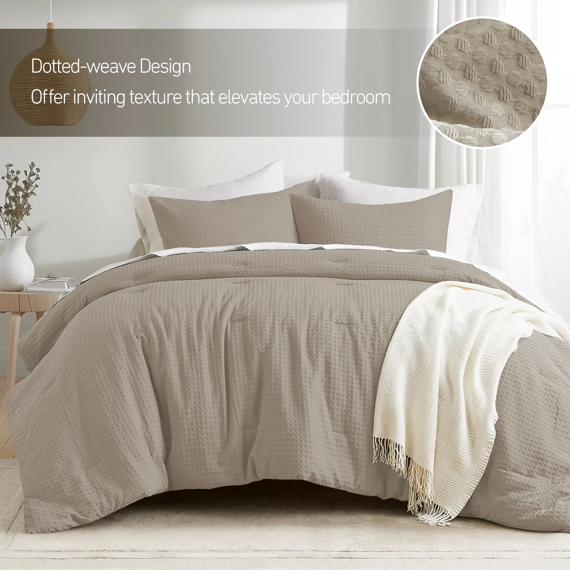 Modern Farmhouse Boho Breathable Dotted Weave Texture Comforter Set - 3 Pieces Comforter set, All Seasons Modern Farmhouse Boho Breathable Dotted Weave Texture Comforter Set - 3 Pieces Comforter set, All Seasons