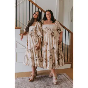 Women's Antique-Inspired Cottagecore Modest Vintage Floral Casual Dress - Comfy Fit, Pockets, Elastic Waist, Eyelet Fabric, Ruffle Sleeves, Tiered Design, Side Zipper, Flowers