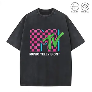 100 Percent Cotton Oversized Streetwear Style T-Shirt Mtv Logo Checkered Pattern Music Television Print Summer Casual Wear For Music Lovers And Trendsetters