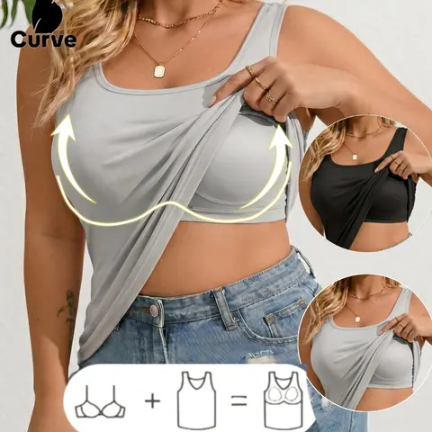 Summer PLUS SIZE Women's Sporty/Workout Built in Bra Vest Set, Sleeveless High Stretch Activewear Training Tank Top, Ideal for Yoga Running Cycling, Gym&Outdoor Activities