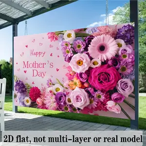 Spring Floral Banner Decoration, Polyester Fiber Wall Decor, Home Room Party Background Prop, Blossom Photo Backdrop