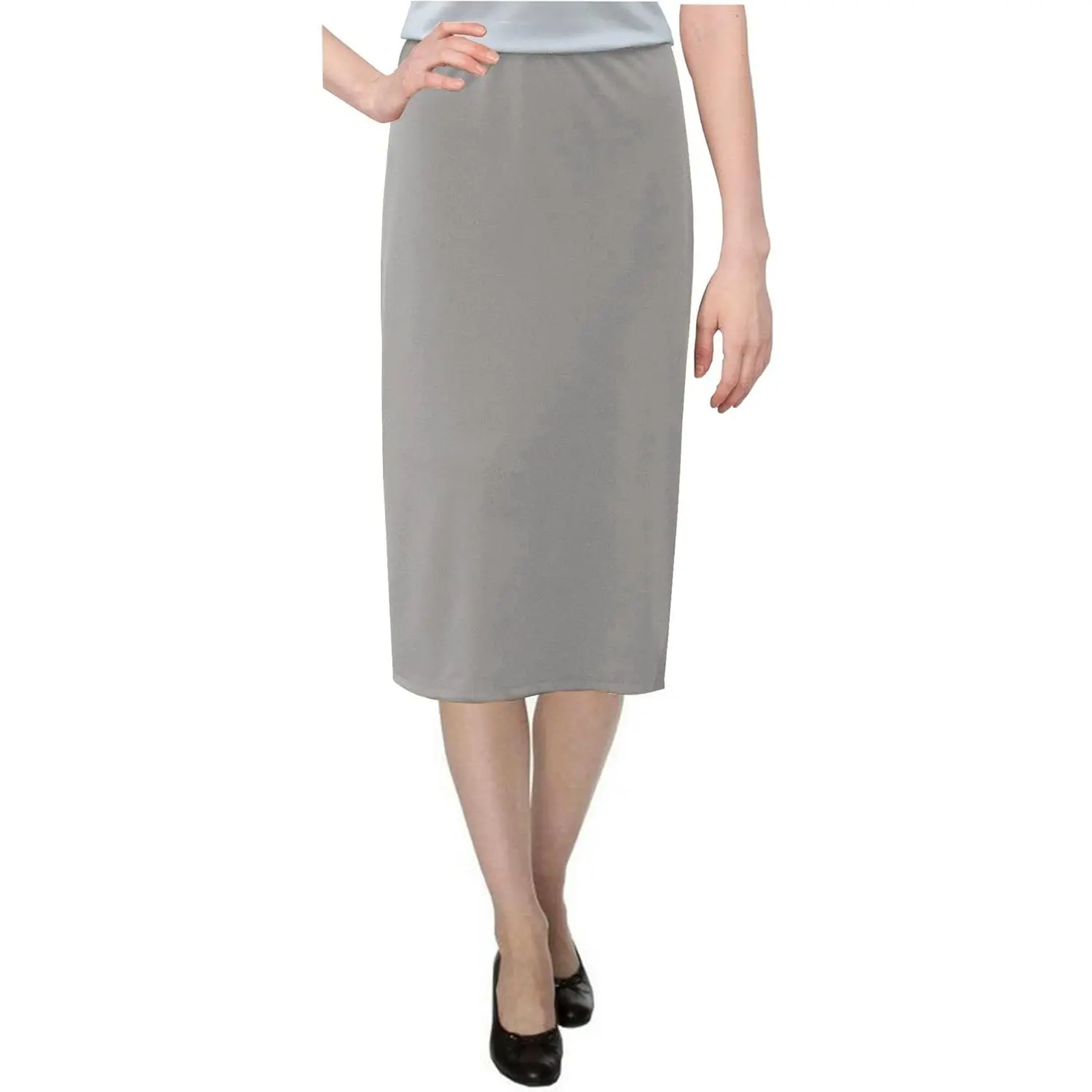 Women's Basic Modest Skirt - Casual Straight-Fit Stretch Knit for Sports, Below-the-Knee 26-Inch Length, 26 Inches, Knee Length