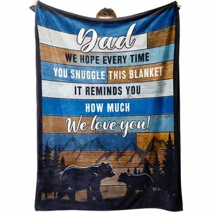 Father's Day gifts for dad, children's style blankets, exclusive gift blankets for father's birthday, country-style love blankets with forest and bear themes, with inspirational quotes, can be used as decorations
