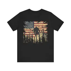Patriotic Bigfoot T-Shirt, Yeti Shirt, Sasquatch Shirt - Unisex Tee for Nature Lovers, 4th of July Outfit, Funny USA Gift Casual Fabric