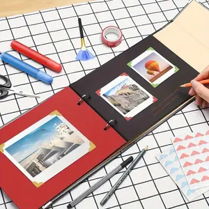 [31-Sheet Black Love Heart Album] 31-Sheet Creative Black Cardstock Love Heart Photo Album, DIY Scrapbook with Ring Binder, Romantic Memory Collection Album for Couples, Travel & Party Picture Organizer fengshui ornament heal stone silk  flowers fake home